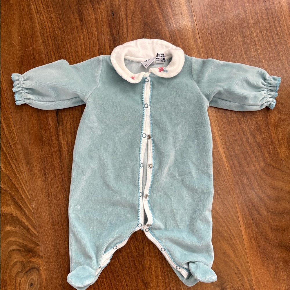 Petit Bateau Light Blue Baby Velour Sleeper